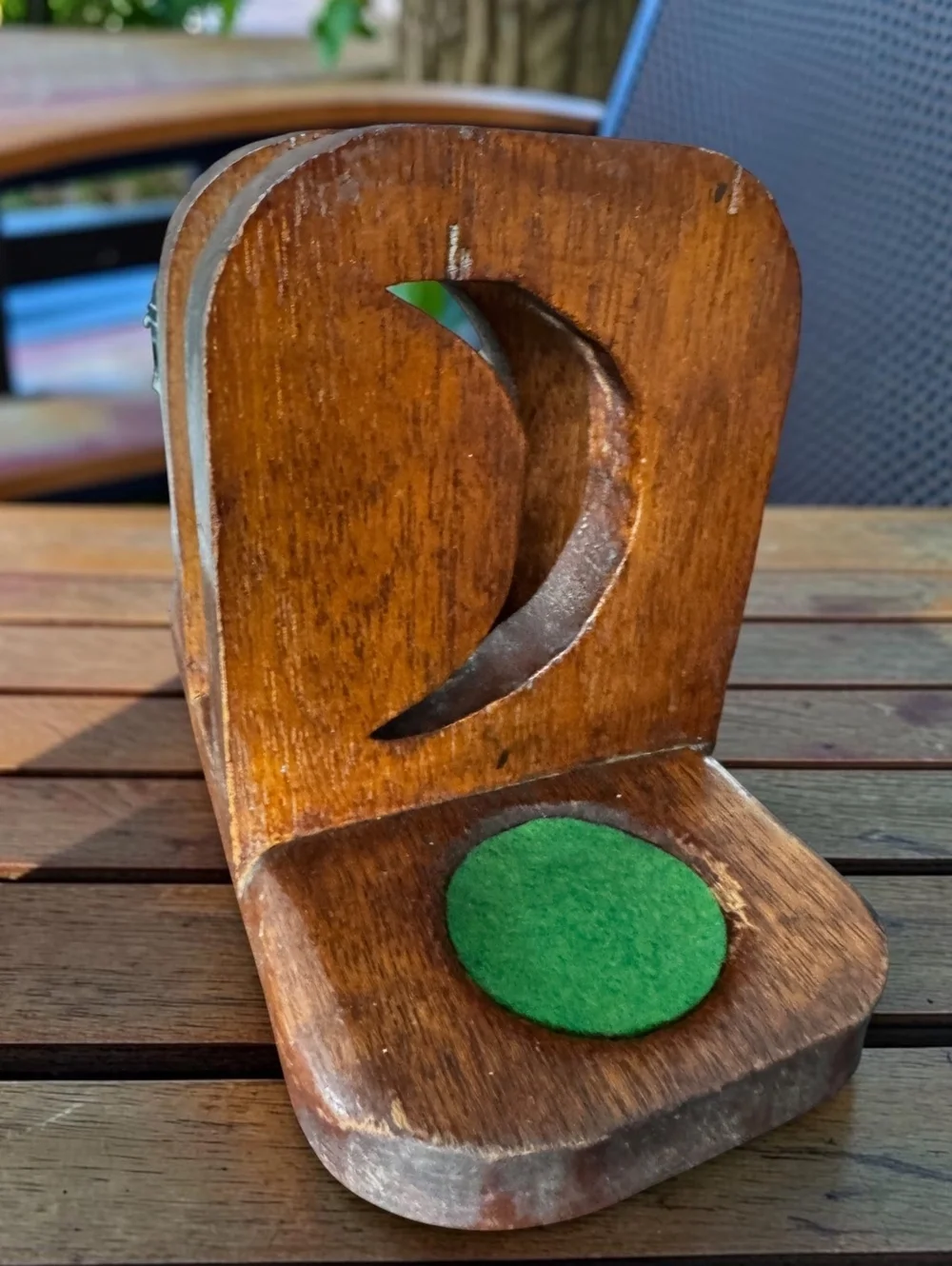 Vintage Wooden Napkin Holder Salt Pepper Caddy Green Felt Crescent Cutout